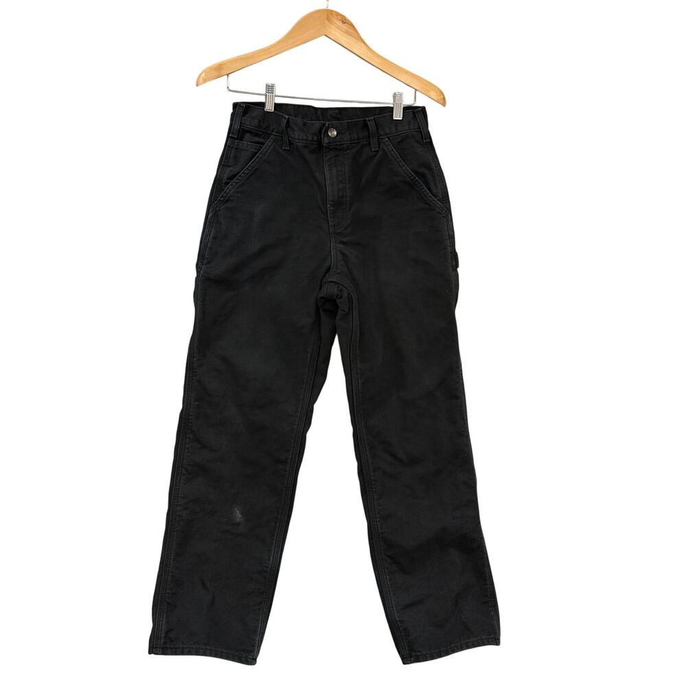 Carhartt B111 Black Flannel Lined Duck Carpenter Work Pants Loose Fit Mens 30x30